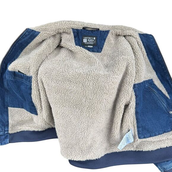 Carhartt Rugged Flex Relaxed Fit Sherpa-Lined Chore Barn Denim Jacket Blue M - Picture 6 of 15